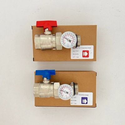 Manifold Ball Valve With Temperature Gauge , 1'' Ball Valves Pair and Temperature Gauge for Radiant Heating
