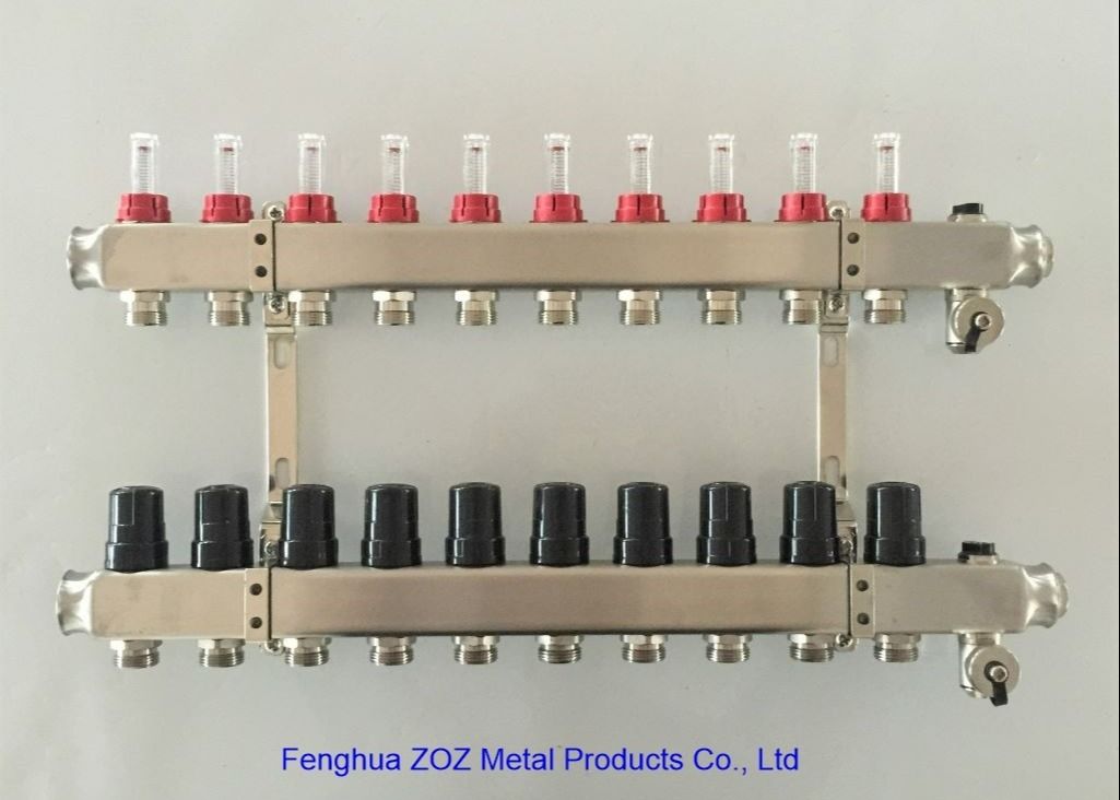 10 Port Stainless Steel 304 Underfloor Heating Manifold Set , China OEM Stainless Steel Manifold for Floor Heating